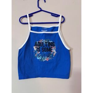 Handmade Adulting Is Some Bullshit Graphic Ribbed Cami Tank Top Blue Large